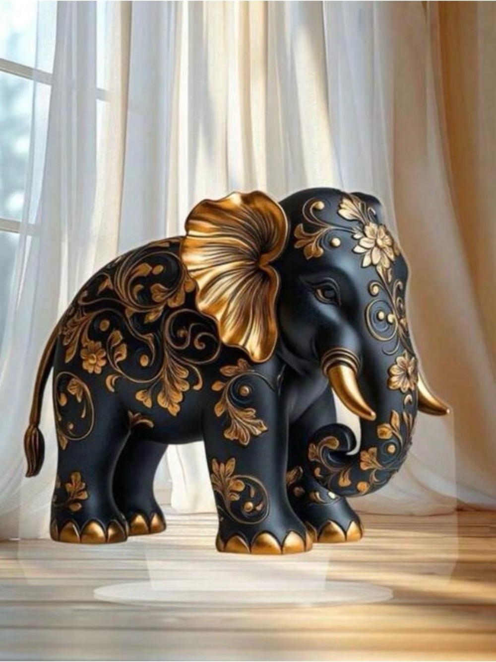 Black and Gold Decorative Elephant Figurine - Home Accents